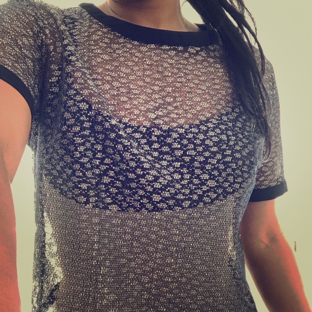 Silver and black see through top
